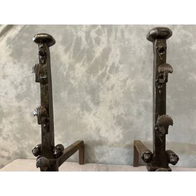 Large antique wrought iron andirons dating from the late 17th century