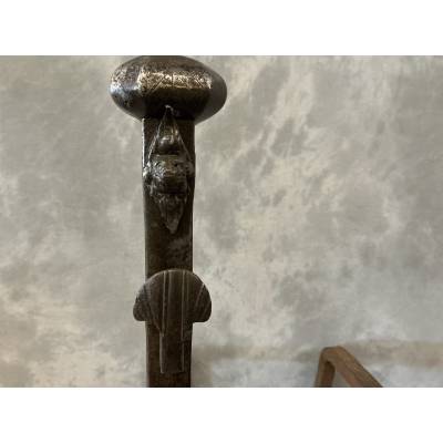 Large antique wrought iron andirons dating from the late 17th century