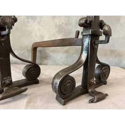 Large antique wrought iron andirons dating from the late 17th century