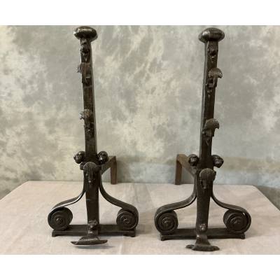 Large antique wrought iron andirons dating from the late 17th century