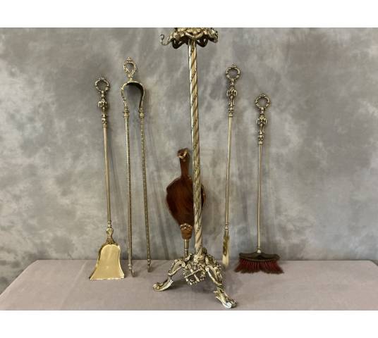 Serviteur de cheminée ancien 5 pièces d'époque 19 ème Napoléon III