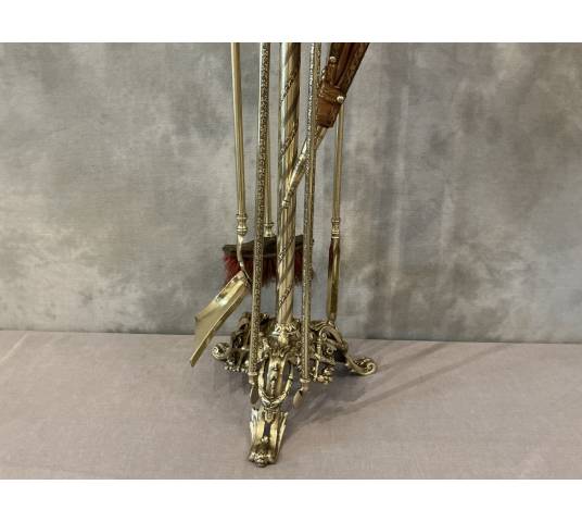Serviteur de cheminée ancien 5 pièces d'époque 19 ème Napoléon III