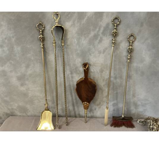Serviteur de cheminée ancien 5 pièces d'époque 19 ème Napoléon III