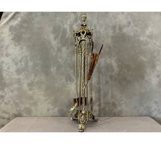 Serviteur de cheminée ancien 5 pièces d'époque 19 ème Napoléon III