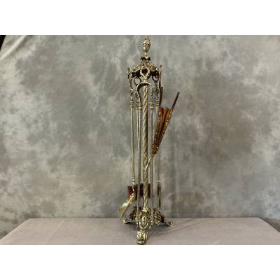 Serviteur de cheminée ancien 5 pièces d'époque 19 ème Napoléon III