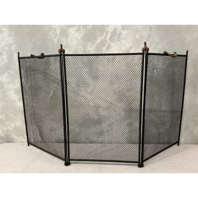 Small antique blackened iron fireplace screen from the 19th century