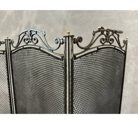 Antique iron fireplace screen from the 19th century