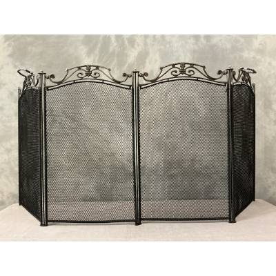 Antique iron fireplace screen from the 19th century