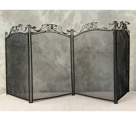 Antique iron fireplace screen from the 19th century