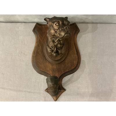 Antique coat rack in spelter on wood, dating from the late 19th century