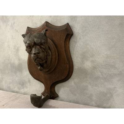 Porte manteaux ancien en régule sur bois d'époque fin 19 ème