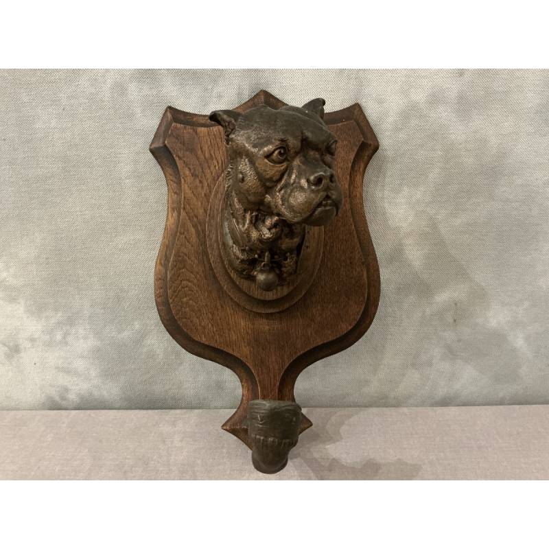 Porte manteaux ancien en régule sur bois d'époque fin 19 ème