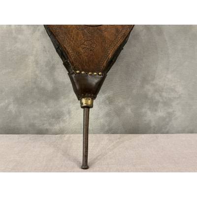 Soufflet de cheminée ancien en bois rustique d'époque 18 ème