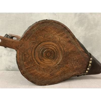 Soufflet de cheminée ancien en bois rustique d'époque 18 ème