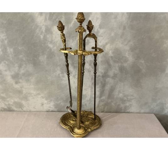 Serviteur de cheminée ancien en bronze et fer d'époque 19 ème