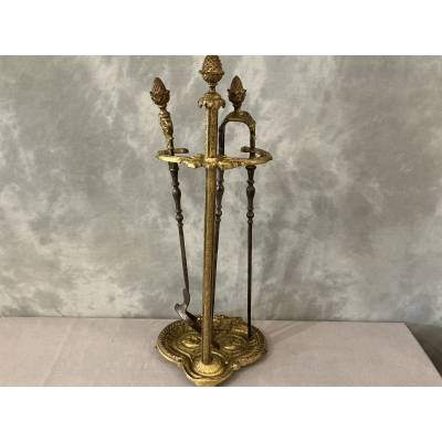 Serviteur de cheminée ancien en bronze et fer d'époque 19 ème