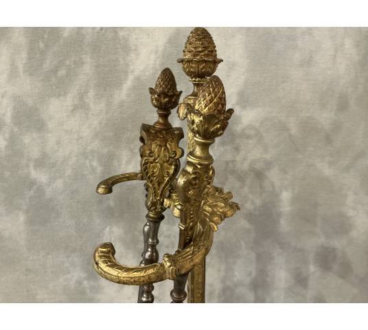 Antique 19th-century bronze and iron fireplace set