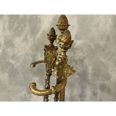 Serviteur de cheminée ancien en bronze et fer d'époque 19 ème