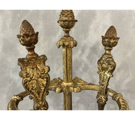 Serviteur de cheminée ancien en bronze et fer d'époque 19 ème