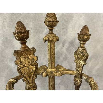 Antique 19th-century bronze and iron fireplace set