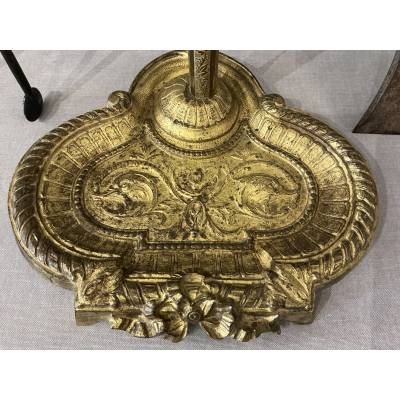 Serviteur de cheminée ancien en bronze et fer d'époque 19 ème