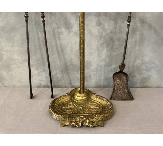 Antique 19th-century bronze and iron fireplace set