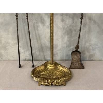 Antique 19th-century bronze and iron fireplace set