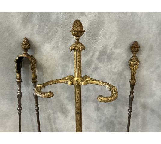Serviteur de cheminée ancien en bronze et fer d'époque 19 ème