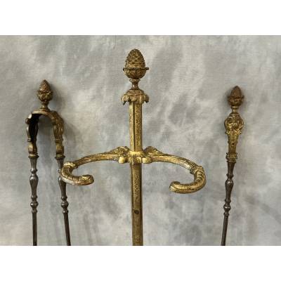 Antique 19th-century bronze and iron fireplace set