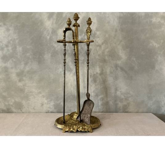 Serviteur de cheminée ancien en bronze et fer d'époque 19 ème