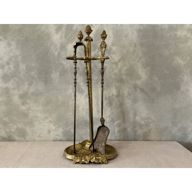 Antique 19th-century bronze and iron fireplace set