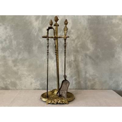 Serviteur de cheminée ancien en bronze et fer d'époque 19 ème