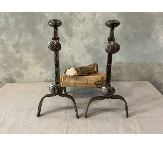 Paire de chenets anciens en fer d'époque 18 ème
