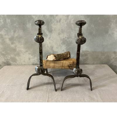 Paire de chenets anciens en fer d'époque 18 ème