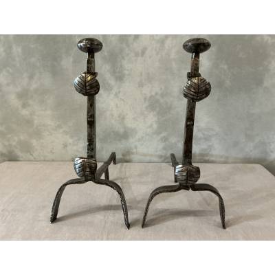 Paire de chenets anciens en fer d'époque 18 ème
