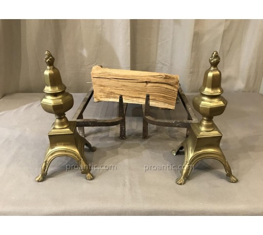 Pair of old brass and period iron Louis XIV 17 th