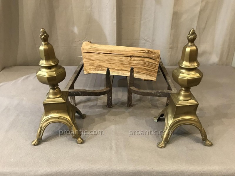 Pair of old brass and period iron Louis XIV 17 th