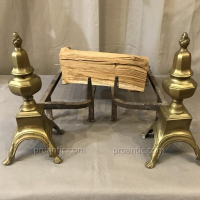 Pair of old brass and period iron Louis XIV 17 th