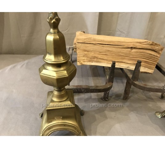 Pair of old brass and period iron Louis XIV 17 th