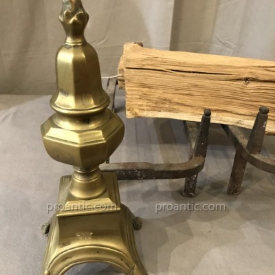 Pair of old brass and period iron Louis XIV 17 th