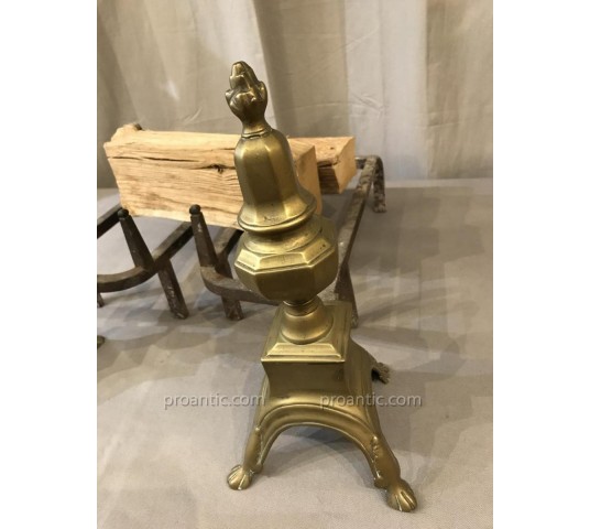 Pair of old brass and period iron Louis XIV 17 th