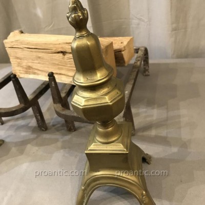 Pair of old brass and period iron Louis XIV 17 th