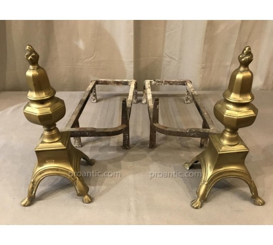 Pair of old brass and period iron Louis XIV 17 th