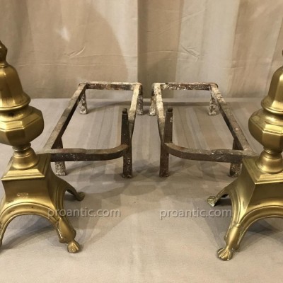 Pair of old brass and period iron Louis XIV 17 th