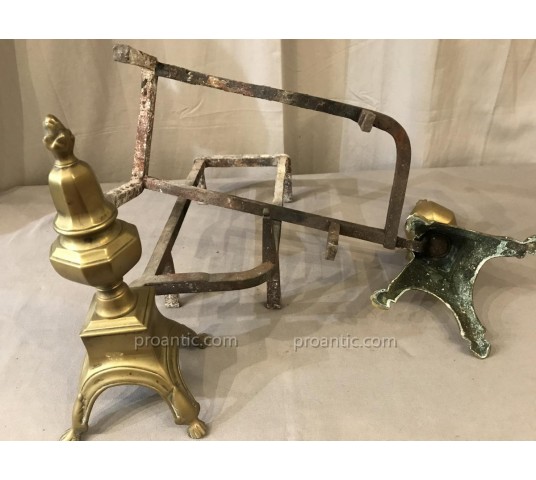 Pair of old brass and period iron Louis XIV 17 th