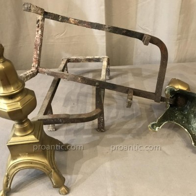 Pair of old brass and period iron Louis XIV 17 th