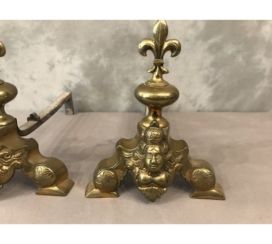 Pair of chenets to vintage brass marmossets 19 th