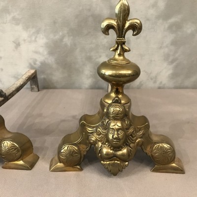 Pair of chenets to vintage brass marmossets 19 th