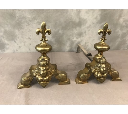 Pair of chenets to vintage brass marmossets 19 th