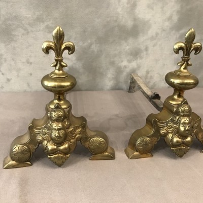 Pair of chenets to vintage brass marmossets 19 th